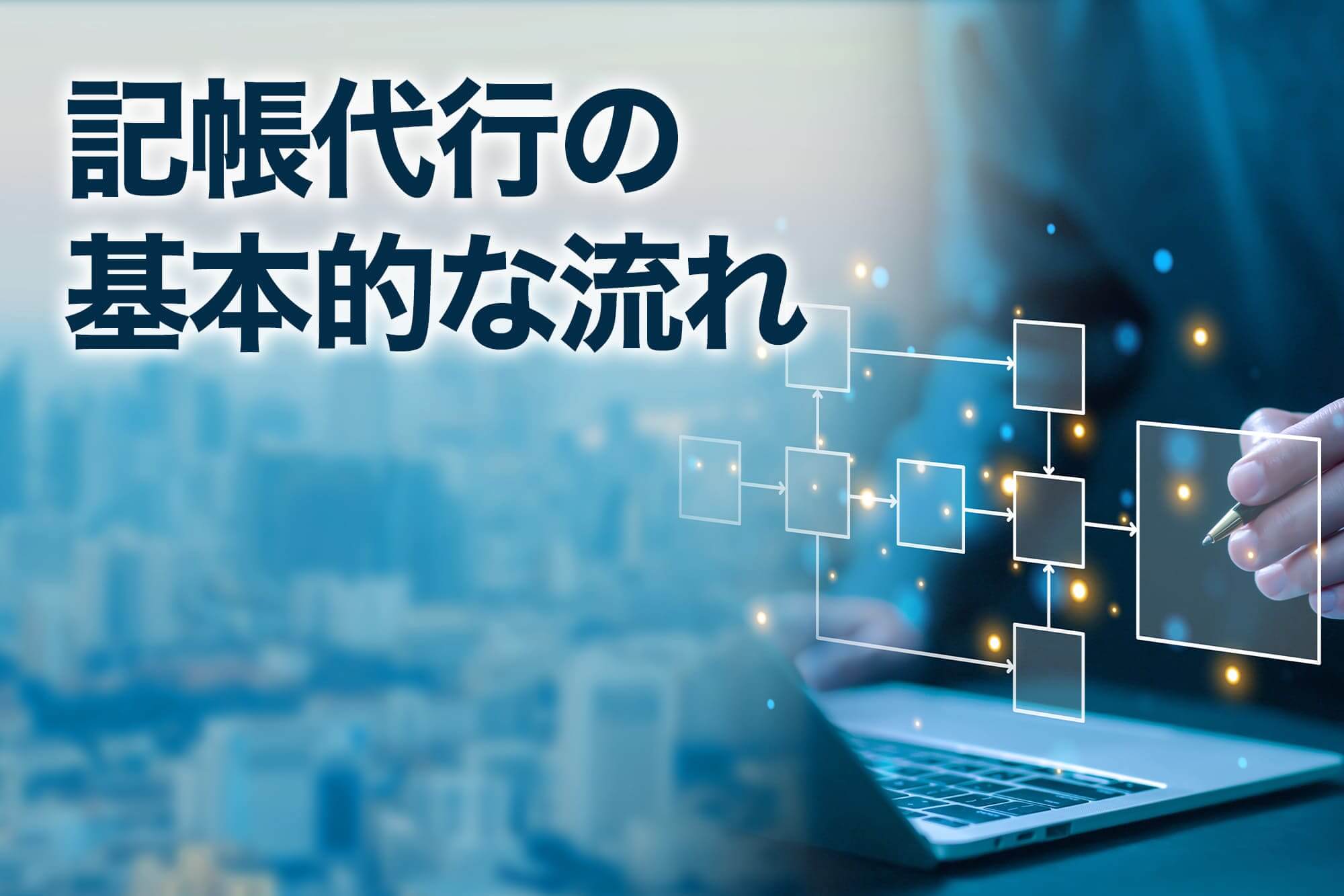 記帳代行の基本的な流れを図で示す人物