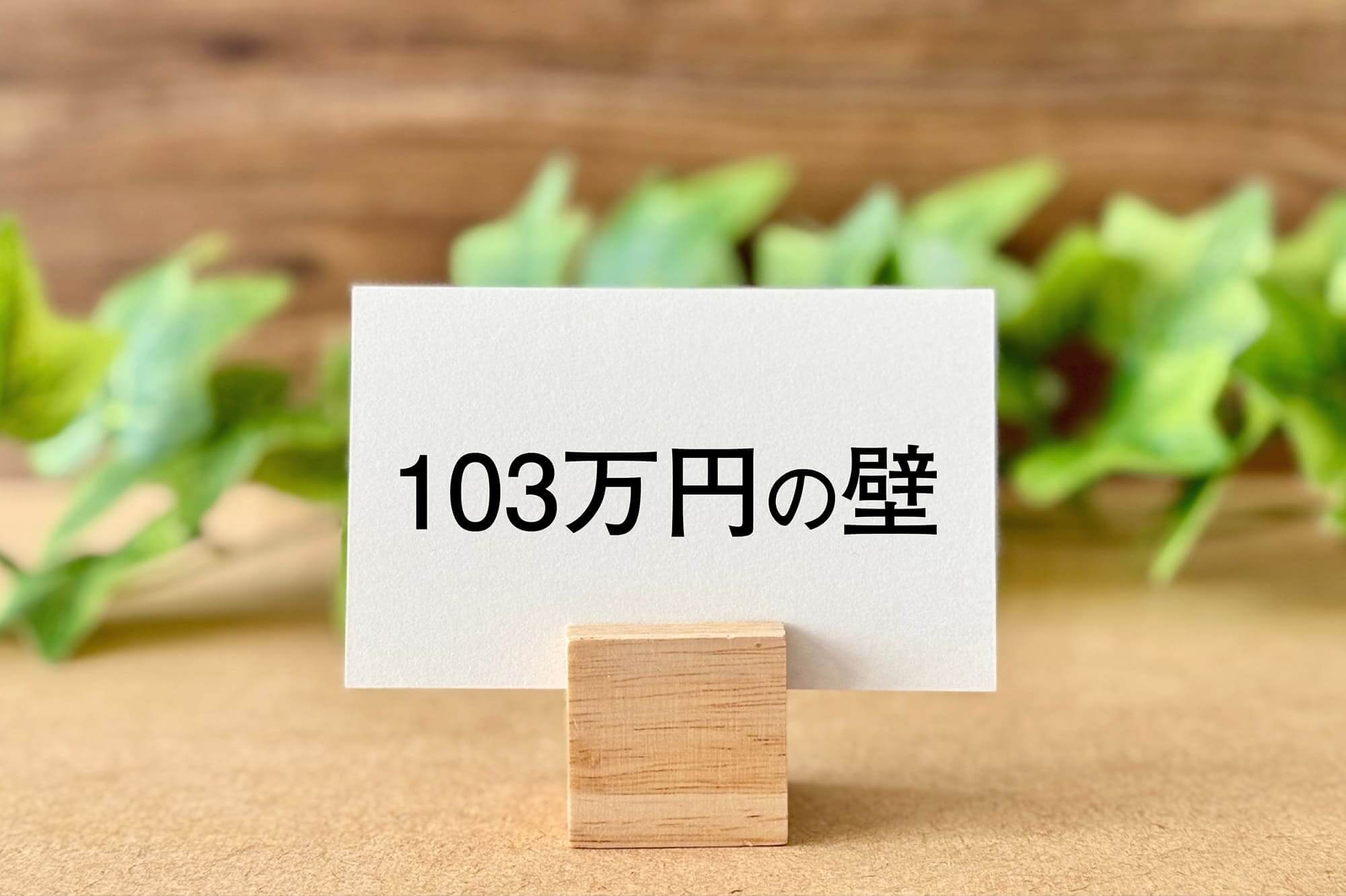 103万円の壁を示すカードと植物