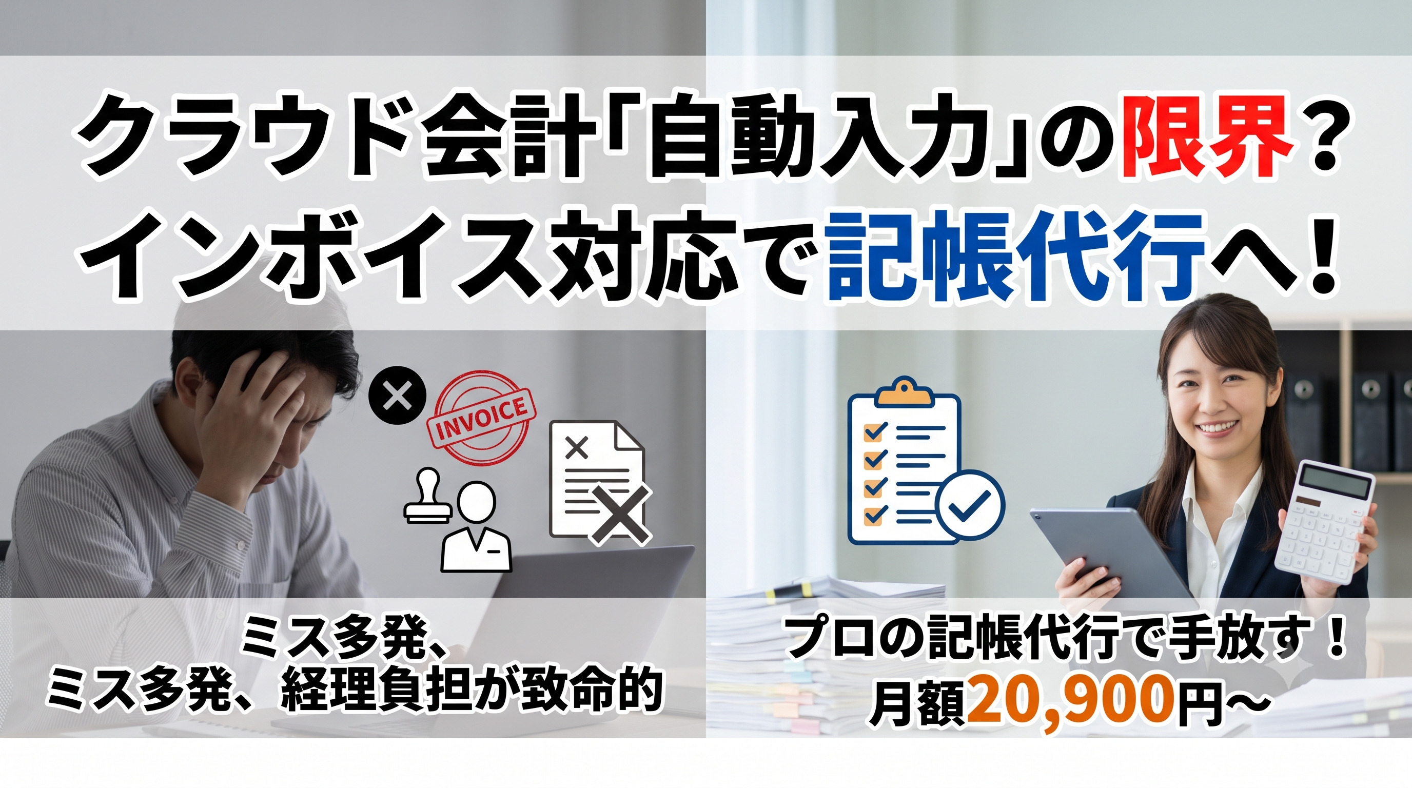 クラウド会計ソフトの「自動入力」は限界？インボイス制度でミスを防ぐ記帳代行への乗り換え指南